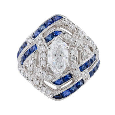 1.00ct Diamond & Sapphire Ring GIA D IF