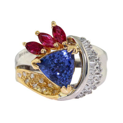 2.03ct Tanzanite, Ruby & Diamond Ring*