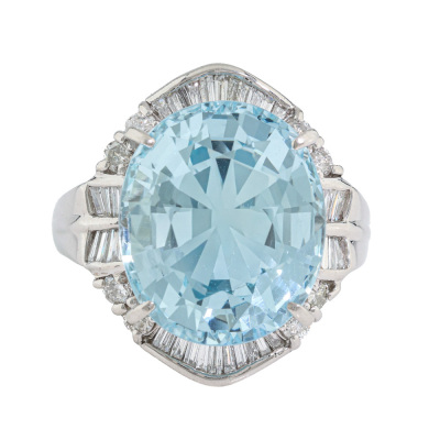 12.55ct Aquamarine & Diamond Ring*