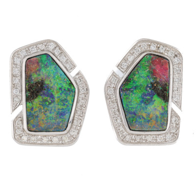 Boulder Opal & Diamond Earrings