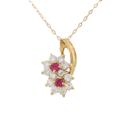 Ruby & Diamond Flower 18ct Gold Pendant*