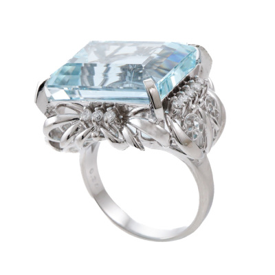19.85ct Aquamarine & Diamond Platinum Ring*