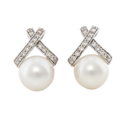 10.8-11mm South Sea Pearl & Diamond Earrings