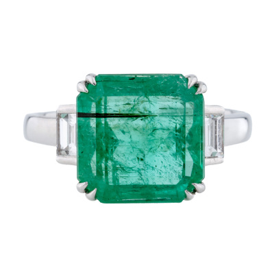 6.78ct Zambian Emerald & Diamond Ring