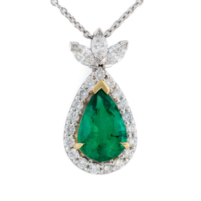 1.77ct Zambian Emerald & Diamond Pendant GIA