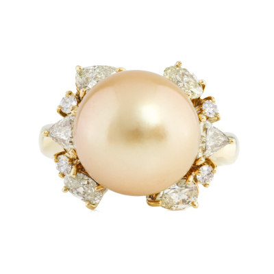 13.1mm Golden South Sea Pearl & Diamond Ring