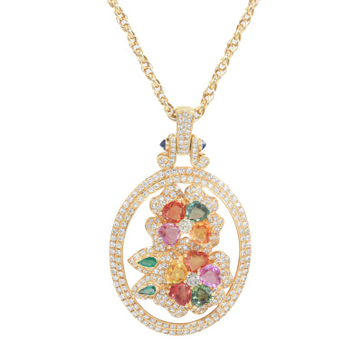 Sapphire, Emerald & Diamond Necklace, 18ct 33.1g