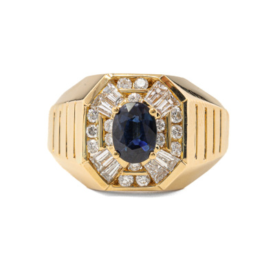 1.04ct Sapphire & Diamond Mens 18ct Gold Ring