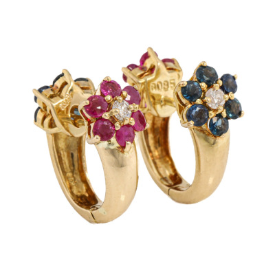 Ruby, Sapphire & Diamond Reversable Earrings