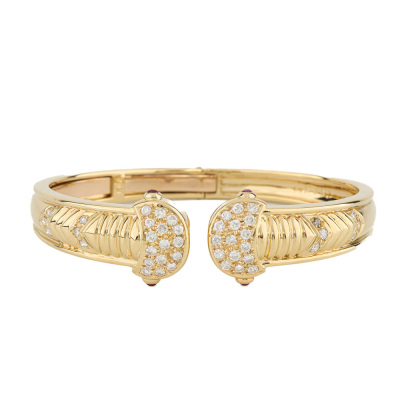 1.27ct Diamond & Ruby Bangle 18ct Gold 40.9g