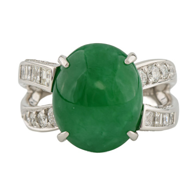 7.00ct Green Jade & Diamond Platinum Ring