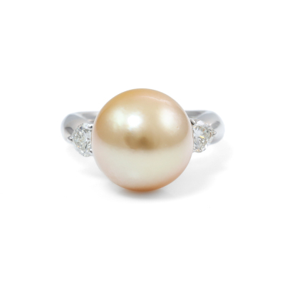 13.0mm Golden South Sea Pearl & Diamond Ring