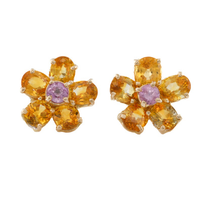 Yellow & Pink Sapphire Earrings 18ct Gold*
