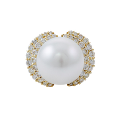 15mm South Sea Pearl & Diamond Gold Ring