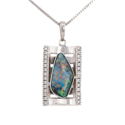 3.46ct Boulder Opal & Diamond Pendant