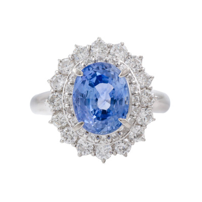3.84ct Sri Lankan Sapphire & Diamond Ring GIA