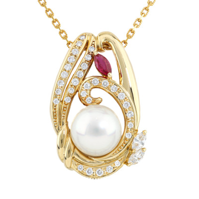 11.6mm South Sea Pearl, Ruby & Diamond Pendant 18ct Gold