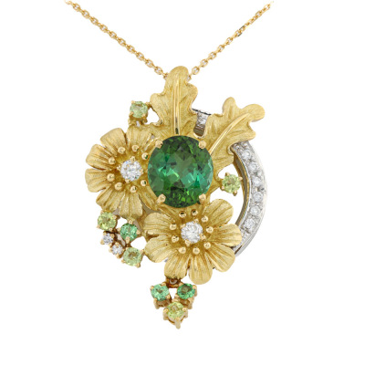 3.78ct Green Tourmaline & Diamond Pendant