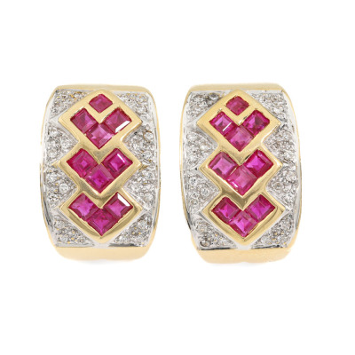 1.30ct Ruby and Diamond Earrings Gold 15g