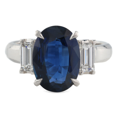 3.90ct Blue Sapphire & 0.62ct Diamond Ring