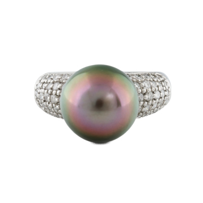 11.8mm Tahitian Pearl and Diamond Ring