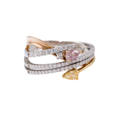 0.24ct Pinkish Purple & Yellow Diamond Ring GSL