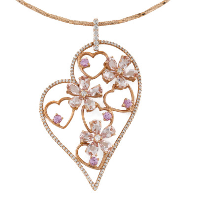 2.68ct Morganite, Sapphire & Diamond Pendant