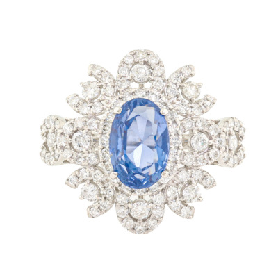 2.33ct Unheated Sri Lankan Sapphire & Diamond Ring GIA