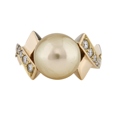 11.5mm Kailis Golden Pearl and Diamond Ring