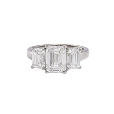 3.80ct Emerald Cut Diamond Trilogy Ring GIA