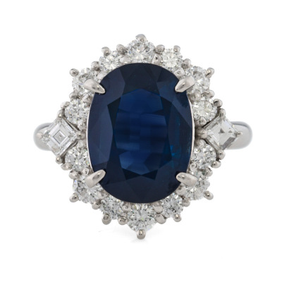6.73ct Sapphire & 1.08ct Diamond Ring GSL