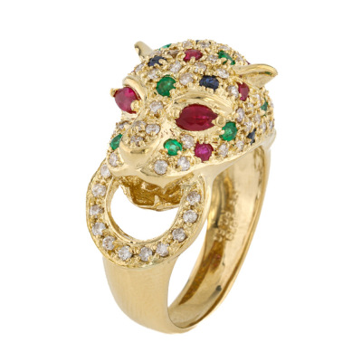 Ruby, Sapphire, Emerald & Diamond Panther Ring