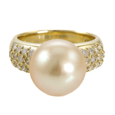 11.6mm Golden South Sea Pearl & Diamond Ring