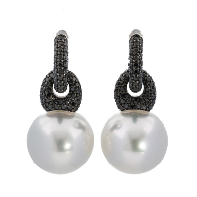 Autore 12.9mm South Sea Pearl & Black Diamond Earrings