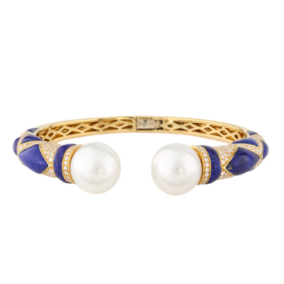 Autore 13mm South Sea Pearls & Lapis lazuli Bangle