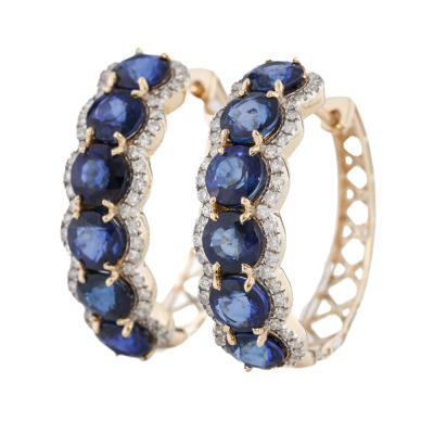 7.76ct Blue Sapphire & Diamond Hoop Earrings