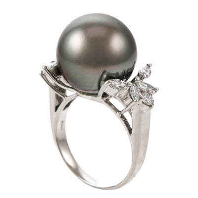 14mm Tahitian Pearl & Diamond Ring