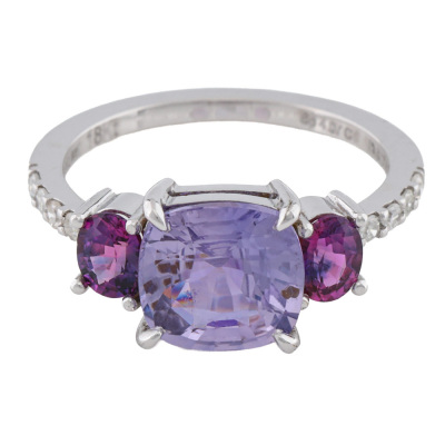 Unheated Ceylon Violet & Pink Sapphire Ring