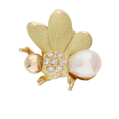 Akoya Pearl & Diamond Bee Brooch