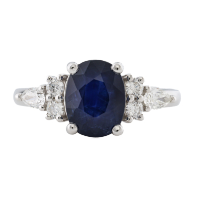 3.38ct Blue Sapphire & Diamond Ring GIA