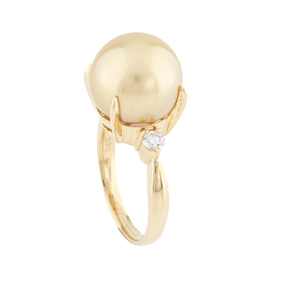 12.6mm Golden South Sea Pearl & Diamond Ring
