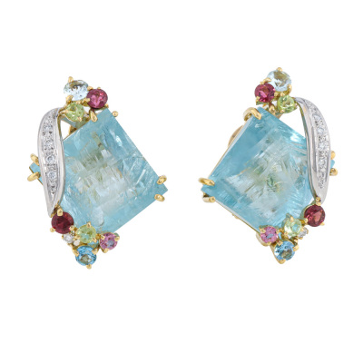 Aquamarine, Gemstone & Diamond Earrings