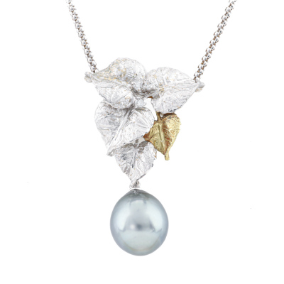 11.1mm Tahitian Pearl & Diamond Gold Pendant
