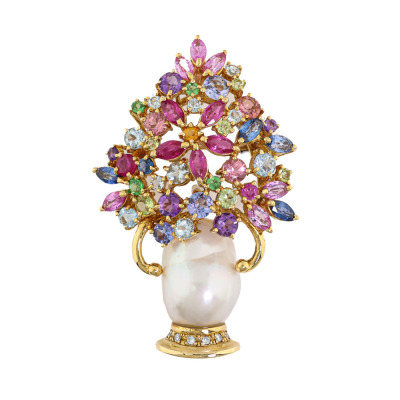 Baroque South Sea Pearl & Gemstone Brooch