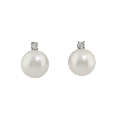 13.6 & 13.3mm South Sea Pearl & Diamond Earrings