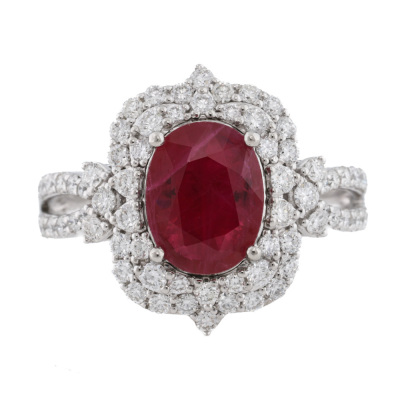 2.11ct Burmese Ruby & Diamond Oscar Friedman Ring GIA