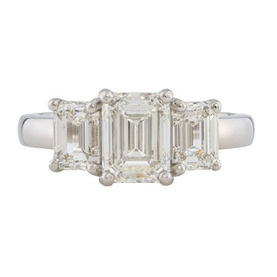 2.70ct Emerald Cut Diamond Trilogy Ring GIA