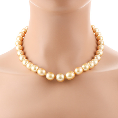 12.8-9.00mm Golden South Sea Pearl Strand Necklace