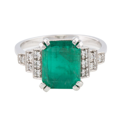 3.48ct Zambian Emerald & Diamond Ring GSL