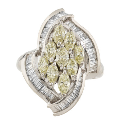 1.21ct Yellow & 1.05ct White Diamond Ring